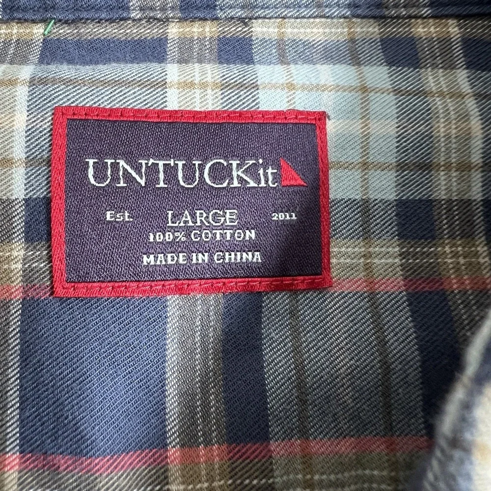UNTUCKit Mens L Multicolor Plaid Long Sleeve Button Up Lightweight Flannel Shirt